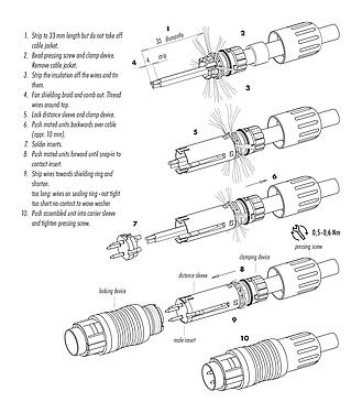 Istruzioni di montaggio 99 4829 00 08 - Spingere Tirare Connettore  cavo maschio, Numero poli: 8, 4,0-8,0 mm, schermabile, saldare, IP67