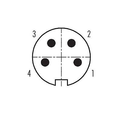 Disposition des contacts (Côté plug-in) 09 0109 70 04 - M16 Connecteur mâle, Contacts: 4 (04-a), 6,0-8,0 mm, non blindé, souder, IP67
