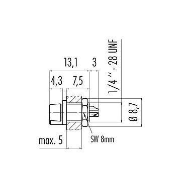 Schaaltekening 09 9750 30 03 - Snap-In Female panel mount connector, aantal polen: 3, onafgeschermd, soldeer, IP40