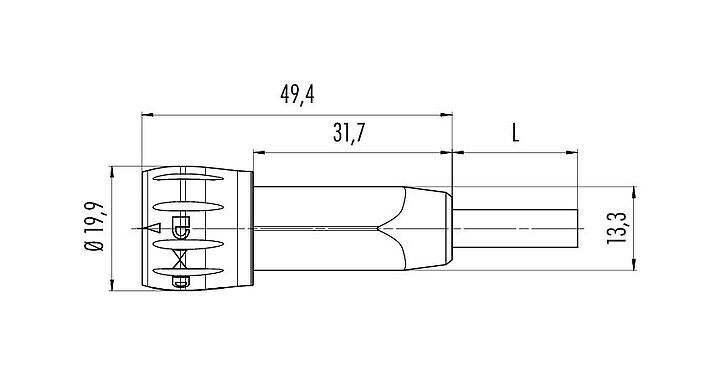 Desenho da escala 77 6005 0000 20008-0500 - Baioneta Plugue de cabo, Contatos: 8, desprotegido, solda, IP67, PVC, cinza, 8 x 0,25 mm², 5 m