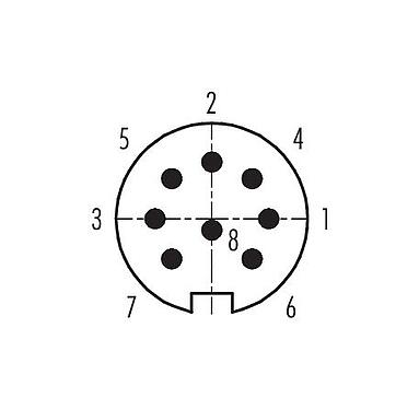 Disposition des contacts (Côté plug-in) 99 5171 15 08 - M16 Connecteur mâle, Contacts: 8 (08-a), 4,0-6,0 mm, blindable, souder, IP68, UL, AISG conforme