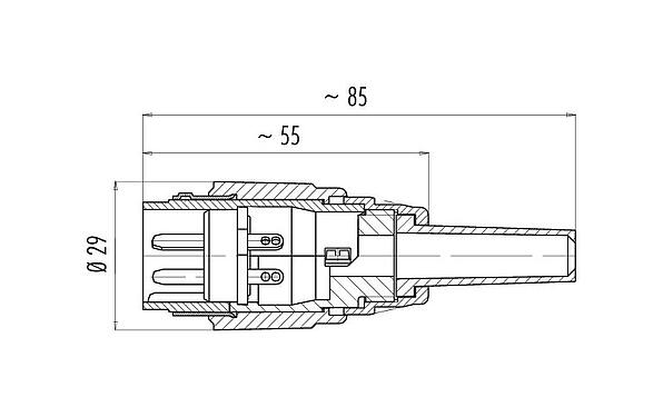 Desenho da escala 09 0063 00 07 - Baioneta Plugue de cabo, Contatos: 7, 5,0-8,0 mm, blindável, solda, IP40