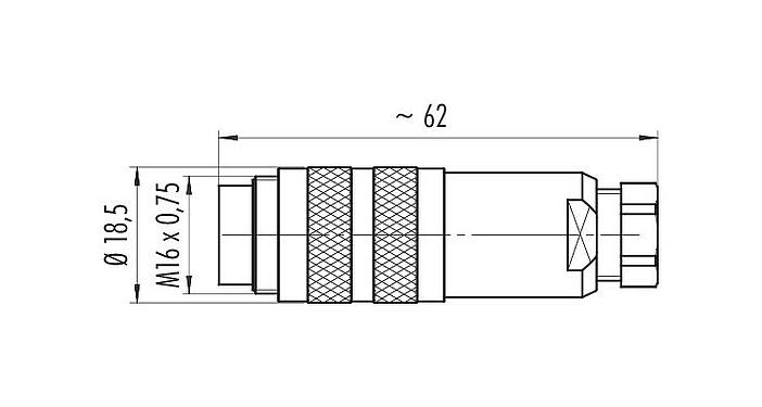 Maßzeichnung 99 5101 15 02 - M16 Kabelstecker, Polzahl: 2 (02-a), 4,0-6,0 mm, schirmbar, löten, IP67, UL