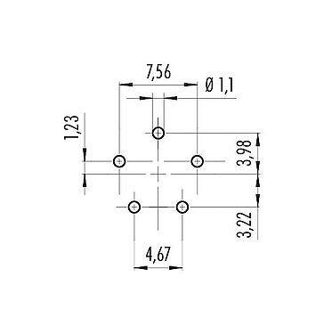 Disposizione dei conduttori 09 0762 190 05 - Baionetta Connettore femmina a flangia, Numero poli: 5, non schermato, THT, IP54 scollegato, montaggio anteriore