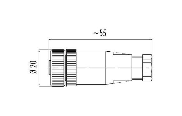 Rysunek z wymiarami 99 2430 12 03 - 1/2 UNF Zeńskie złącze kablowe proste, Kontaktów: 2+PE, 6,0-8,0 mm, nieekranowany, zacisk śrubowy, IP67, UL