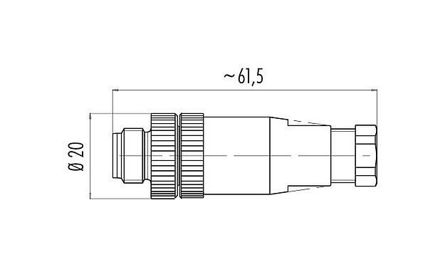 Rysunek z wymiarami 99 2429 12 03 - 1/2 UNF Męskie złącze kablowe proste, Kontaktów: 2+PE, 6,0-8,0 mm, nieekranowany, zacisk śrubowy, IP67, UL