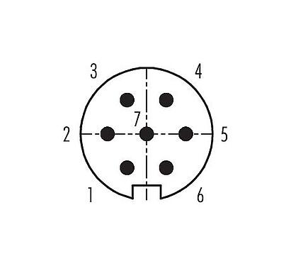 Disposition des contacts (Côté plug-in) 99 5125 15 07 - M16 Connecteur mâle, Contacts: 7 (07-a), 4,0-6,0 mm, blindable, souder, IP67, UL