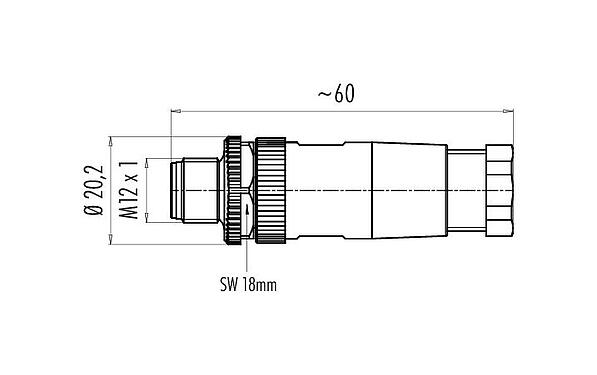 Dibujo a escala 99 0429 15 04 - M12 Conector de cable macho, Número de contactos: 4, 4,0-6,0 mm, sin blindaje, tornillo extraíble, IP67, UL