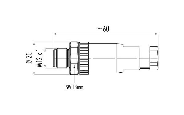 스케일 드로잉 99 0429 82 04 - M12 케이블 커넥터, 콘택트 렌즈: 4, 4.0-6.0mm, 차폐되지 않음, 나사 클램프, IP67, UL