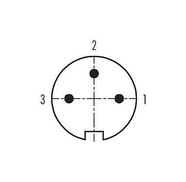 Disposition des contacts (Côté plug-in) 99 2005 00 03 - M16 Connecteur mâle, Contacts: 3 (03-a), 4,0-6,0 mm, blindable, souder, IP40