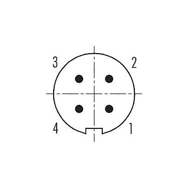 Disposition des contacts (Côté plug-in) 99 0409 70 04 - M9 Connecteur mâle coudé, Contacts: 4, 3,5-5,0 mm, non blindé, souder, IP67