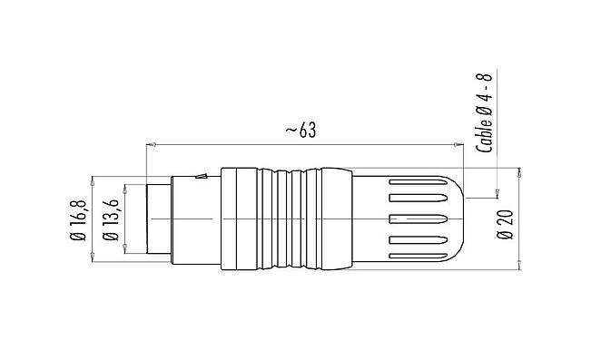 Desenho da escala 99 4806 00 03 - Push Pull Tomada de cabo, Contatos: 3, 4,0-8,0 mm, blindável, solda, IP67