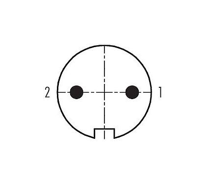 Disposition des contacts (Côté plug-in) 99 2001 00 02 - M16 Connecteur mâle, Contacts: 2 (02-a), 4,0-6,0 mm, blindable, souder, IP40