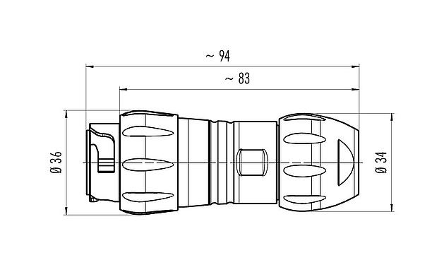 Desenho da escala 99 6517 000 12 - Baioneta Plugue de cabo, Contatos: 12, 7,0-13,0 mm, desprotegido, crimpado (os contactos de crimpdevem ser encomendados separadamente), IP68/IP69K, UL, VDE