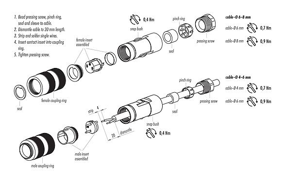 Instructions de montage 09 0117 70 05 - M16 Connecteur mâle, Contacts: 5 (05-b), 6,0-8,0 mm, non blindé, souder, IP67