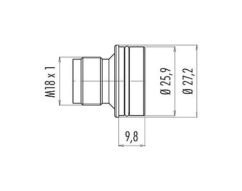 Desenho da escala 09 0443 50 04 - M18 Conector do adaptador, Contatos: 4, desprotegido, solda, IP67