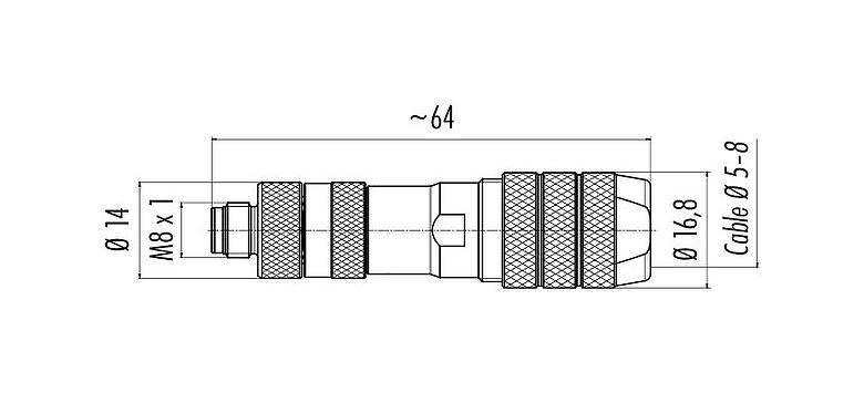 Desenho da escala 99 3369 600 04 - M8 Plugue de cabo, Contatos: 4, 5,0-8,0 mm, blindável, pinça de parafuso, IP67
