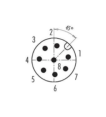 Disposition des contacts (Côté plug-in) 99 0487 287 08 - M12 Duo-connecteur mâle, Contacts: 8, 2 x câble Ø 2,1-3,0 mm ou Ø 4,0-5,0 mm, non blindé, pince à visser, IP67, UL