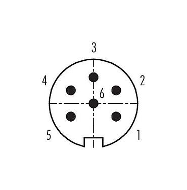 Disposition des contacts (Côté plug-in) 99 5121 15 06 - M16 Connecteur mâle, Contacts: 6 (06-a), 4,0-6,0 mm, blindable, souder, IP67, UL