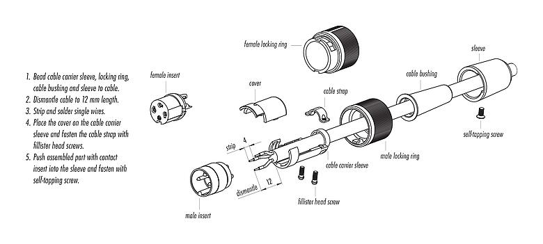 Instrução de montagem 99 0649 00 12 - Baioneta Plugue de cabo, Contatos: 12, 3,0-6,0 mm, desprotegido, solda, IP40