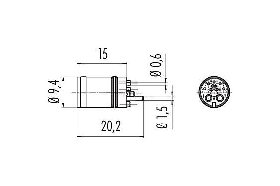 Desenho da escala 86 7047 0000 00009 - Bujão de montagem embutido, Contatos: 2+7, Contato 1+2 THR / Contato 3-9 SMT, IP67 conectado e trancados