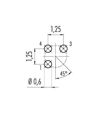 Disposizione dei conduttori 09 3105 81 03 - M5 Connettore maschio a flangia, Numero poli: 3, non schermato, THT, IP67