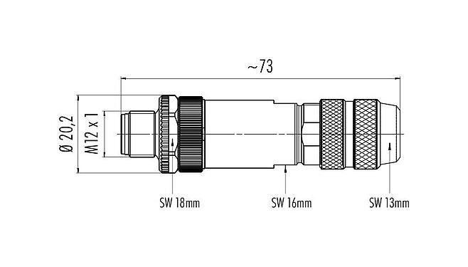 스케일 드로잉 99 1433 810 04 - M12 케이블 커넥터, 콘택트 렌즈: 4, 5.0-8.0mm, 차폐 가능, 크림프(크림프 접점은 별도로 주문해야 함), IP67, UL