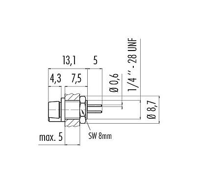 Schaaltekening 09 9750 20 03 - Snap-In Female panel mount connector, aantal polen: 3, onafgeschermd, THT, IP40