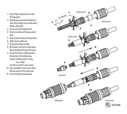 Instructions de montage 99 4909 00 04 - Push Pull Connecteur mâle, Contacts: 4, 3,5-5,0 mm, blindable, souder, IP67