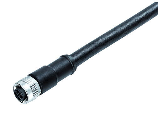 Ilustración 77 0690 0000 50704-0200 - M12 Conector de cable hembra, Número de contactos: 3+PE, sin blindaje, moldeado en el cable, IP68, PUR, negro, 4 x 1,50 mm², 2 m
