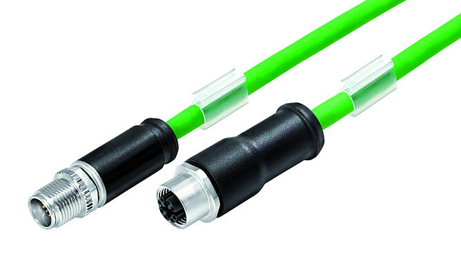 Ilustración 79 9724 020 08 - M12/M12 Cable de conexión conector de cable macho - conector de cable hembra, Número de contactos: 8, blindado, moldeado en el cable, IP67, UL, PUR, verde, AWG 26/7, 2 m